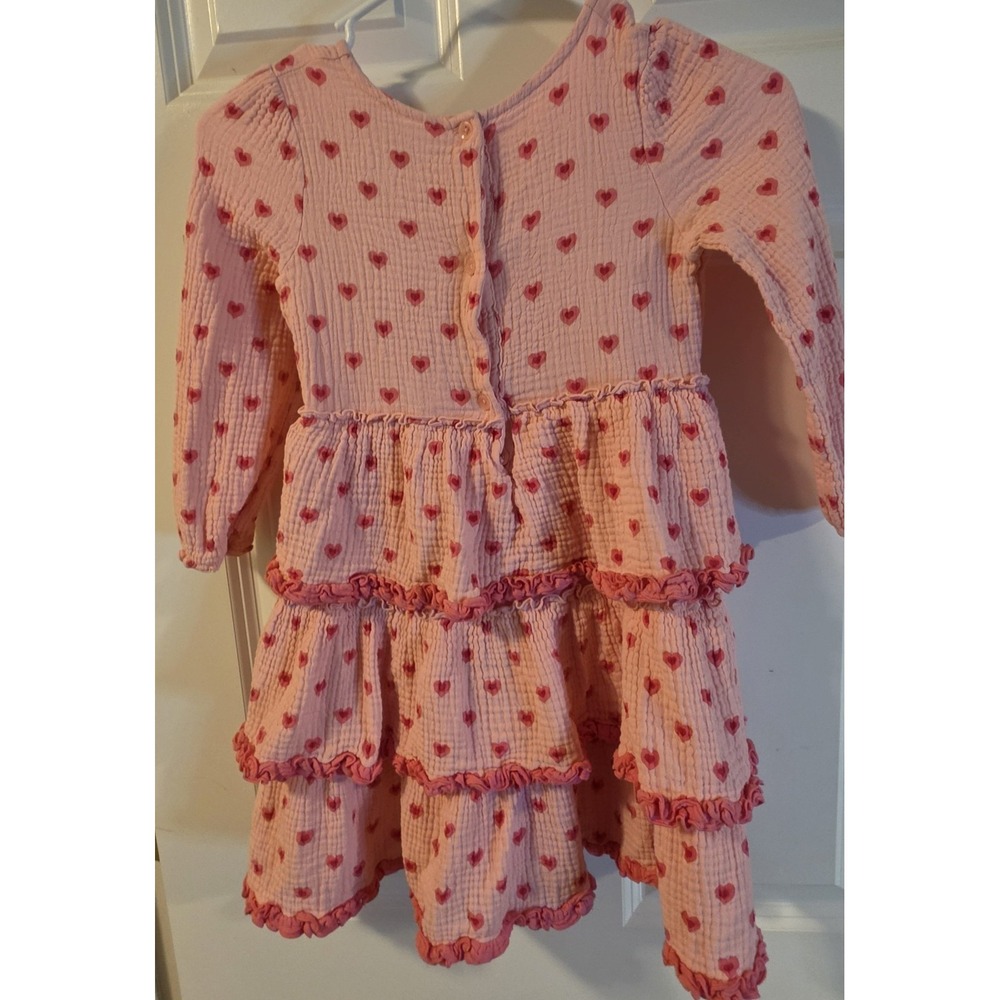 Matilda Jane Girls Size 7 Pink Heart Tiered Ruffle Dress Long Sleeve Cotton - Picture 2 of 3